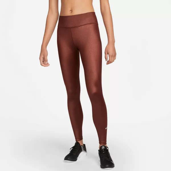 NIKE DRI-FIT ONE MID-RISE SHINE LEGGINGS ΚΑΦΕ
