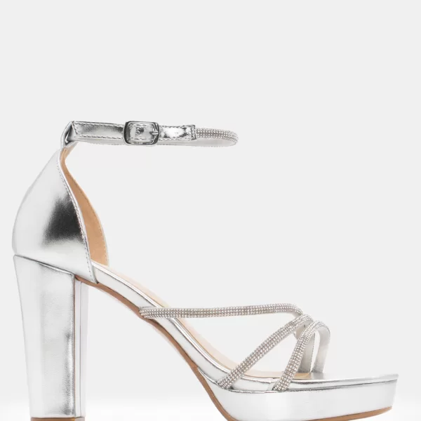 Πέδιλα με Λουράκια από Strass - Ασημί