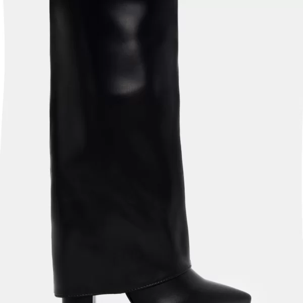 Μπότες με Εφέ Αναδιπλούμενης Φάσας - Μαύρο