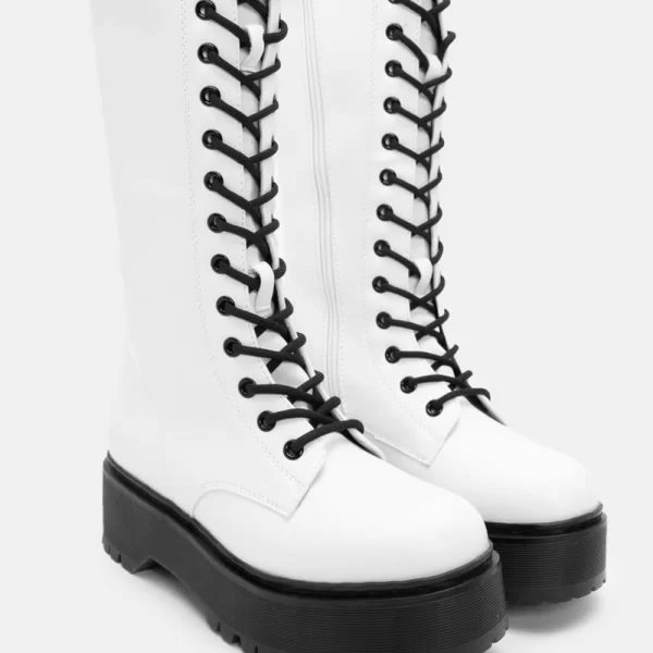 Μπότες Δίσολες με Κορδόνια - Λευκό