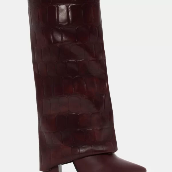 Μπότες με Εφέ Αναδιπλούμενης Φάσας & Λεπτομέρεια Croco - Μπορντό