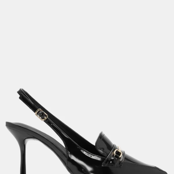 Γόβες Μυτερές με Διακοσμητική Αγκράφα - Μαύρο-Λουστρίνι