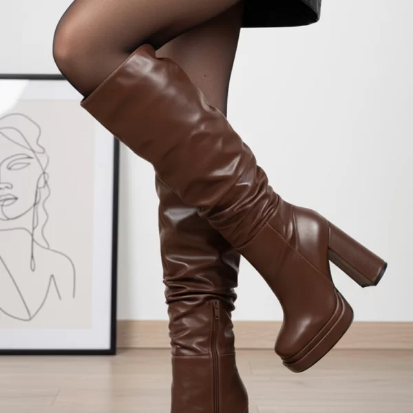 Μπότες με Διπλή Φιάπα &Σούρα - Καφέ Σκούρο