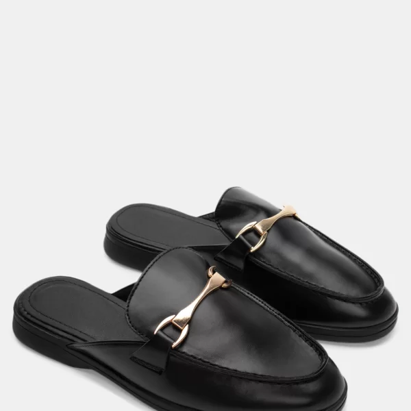 Mules Loafers με Διακοσμητική Αγκράφα - Μαύρο