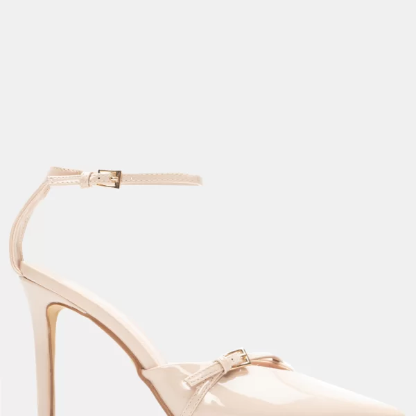 Γόβες Μυτερές με Λοξό Λουράκι & Μπαρέτα - Nude