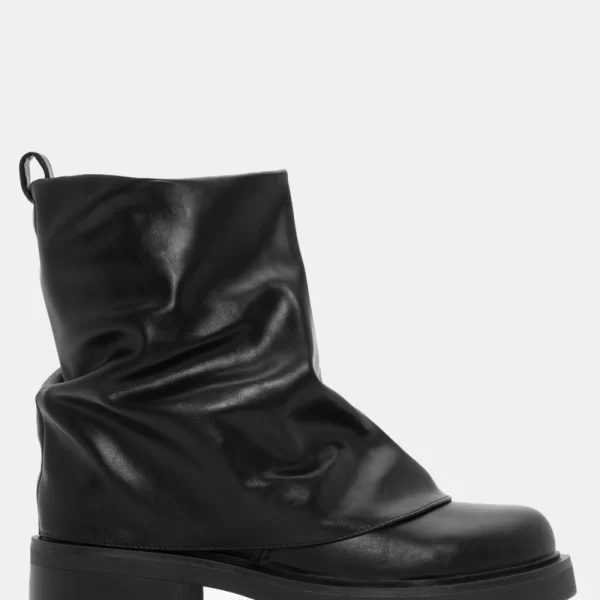 Μποτάκια με Εφέ Αναδίπλωσης Φάσας - Μαύρο-Ματ