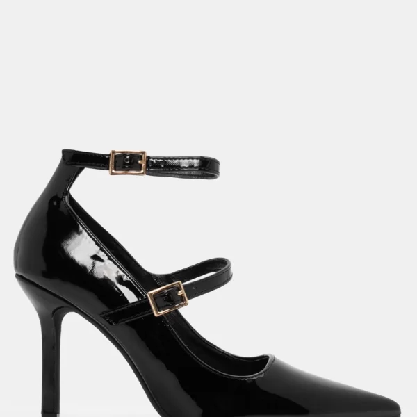 Γόβες Μυτερές με Μπαρέτα - Μαύρο-Λουστρίνι