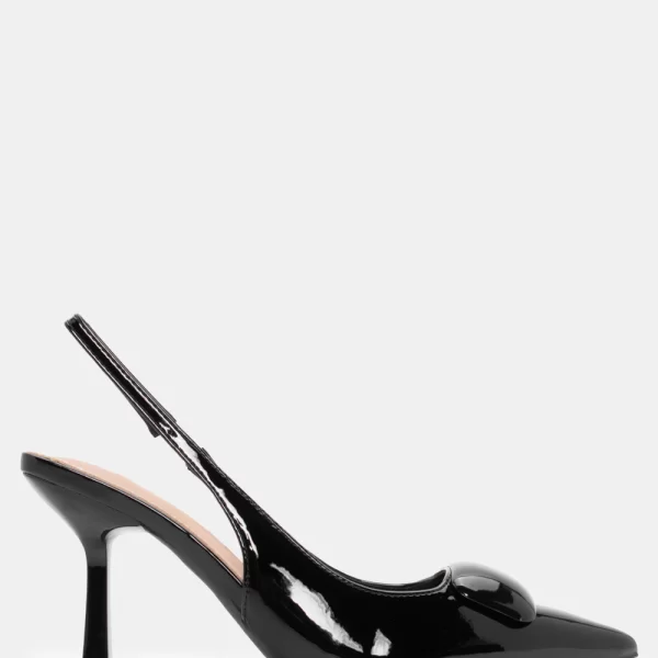 Γόβες Μυτερές Slingback με Τόκα - Μαύρο-Λουστρίνι