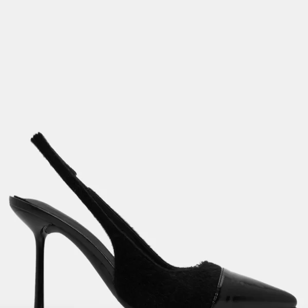 Γόβες Slingback σε Συνδυασμό Υλικών - Μαύρο