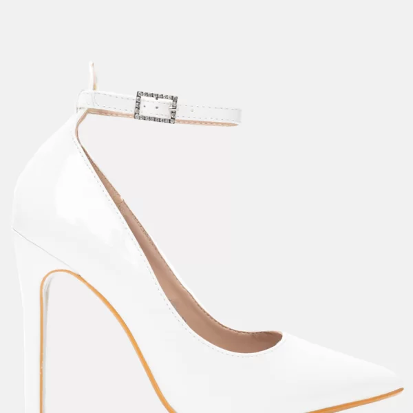 Γόβες Μυτερές Λουστρίνι με Μπαρέτα - Λευκό-Λουστρίνι