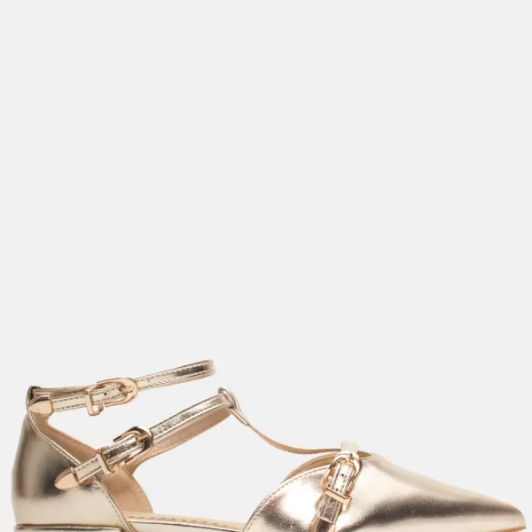 Γοβάκια Μυτερά με Λουράκια & Μπαρέτα - Χρυσό