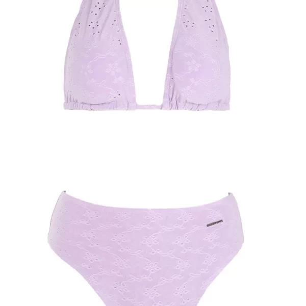 GIGI-Μαγιό Σετ Μπικίνι Ψηλόμεσο σε Κιπούρ Ύφασμα - Λιλά