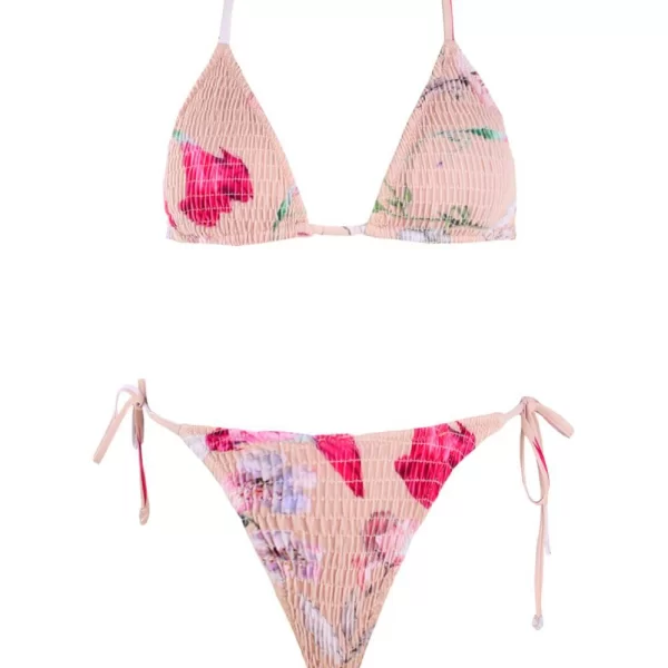 GIGI-Μαγιό Σετ Μπικίνι Γκοφρέ Floral - Μπεζ