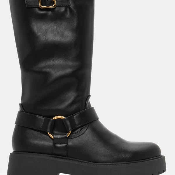 Μπότες με Διακοσμητικά Λουράκια - Μαύρο