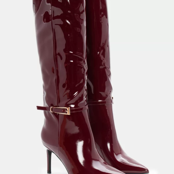 Μπότες Μυτερές με Διακοσμητικό Λουράκι - Μπορντό-Λουστρίνι