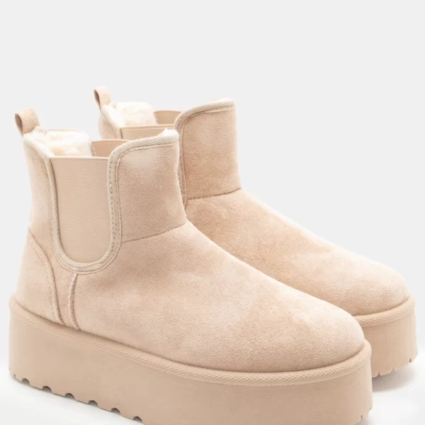 Μποτάκια Δίσολα με Εσωτερική Επένδυση Γούνας & Λάστιχο - Μπεζ