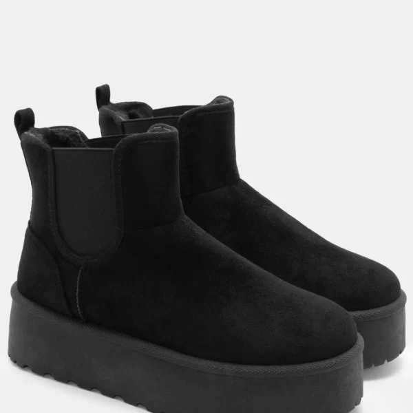 Μποτάκια Δίσολα με Εσωτερική Επένδυση Γούνας & Λάστιχο - Μαύρο