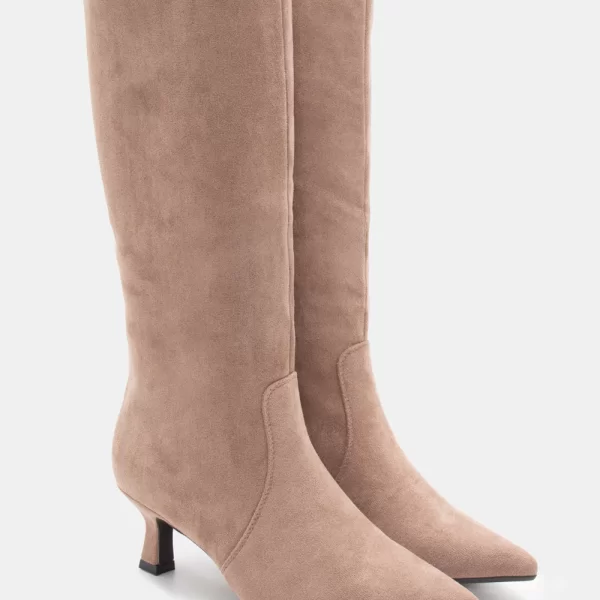 Μπότες Μυτερές με Τακούνι - Μπεζ-Σκούρο