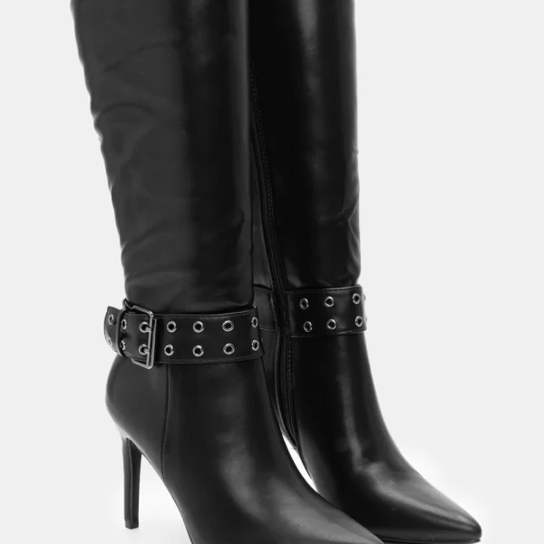 Μπότες Μυτερές με Διακοσμητικό Ζωνάκι - Μαύρο