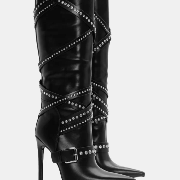 Μπότες Μυτερές με Πολλαπλά Λουράκια Από Τρούκς - Μαύρο