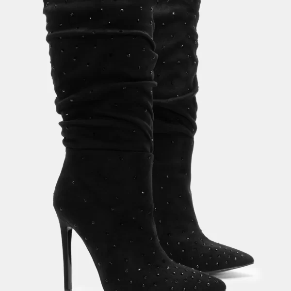 Μπότες Μυτερές με Strass - Μαύρο