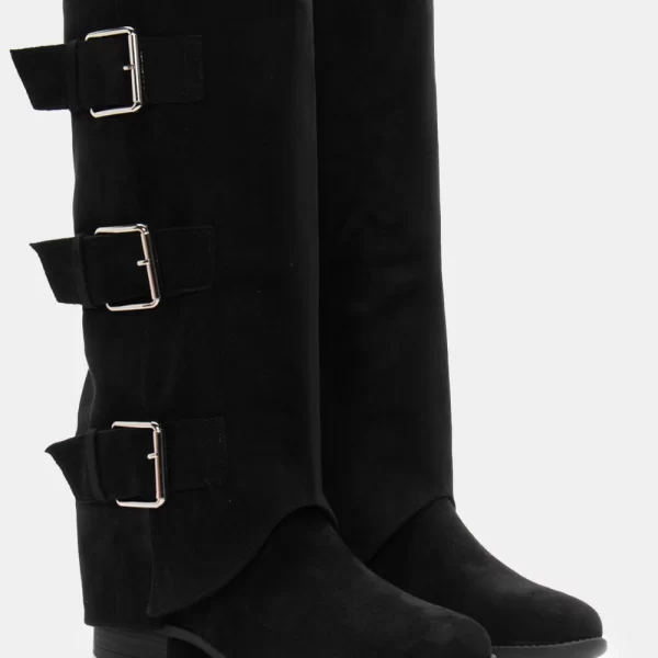 Μπότες με Εφέ Αναδιπλούμενης Φάσας & Διακοσμητικές Τόκες - Μαύρο