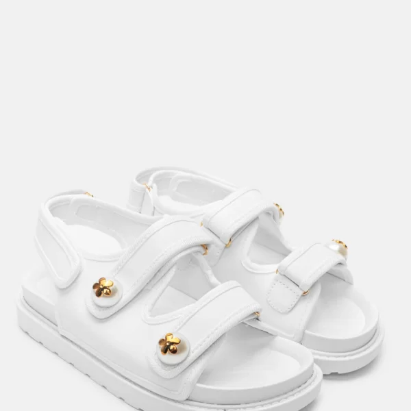 Σανδάλια Flatform με Λουράκια Scratch & Διακοσμητικό - Λευκό