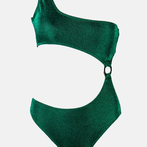 GIGI-Μαγιό Ολόσωμο Lurex με Έναν Ώμο & Κρικό - Πράσινο