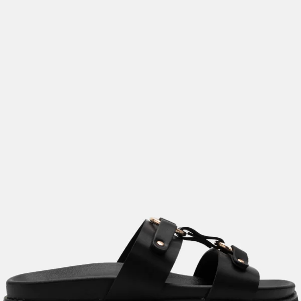 Σανδάλια Flatform με Φάσες & Κρίκους - Μαύρο