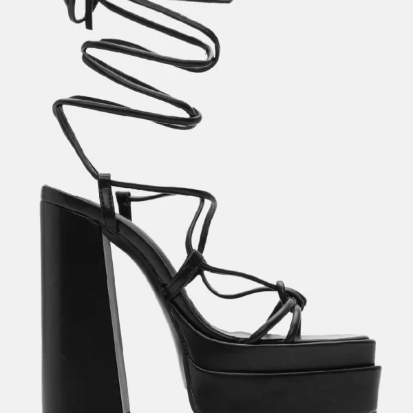 Πέδιλα Lace Up με Διπλή Φιάπα - Μαύρο