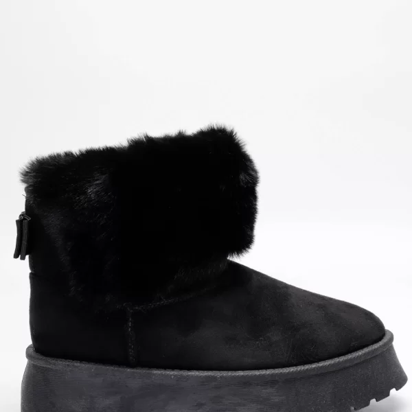 Μποτάκια Δίσολα με Εσωτερική Επένδυση Γούνας & Φιόγκο - Μαύρο
