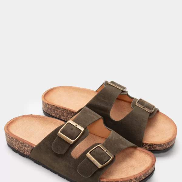 Σανδάλια Flatform με Διπλές Τόκες - Χακί