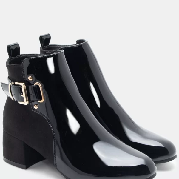 Μποτάκια Αστραγάλου σε Συνδυασμό Υλικών & Διακοσμητικό Λουράκι - Μαύρο