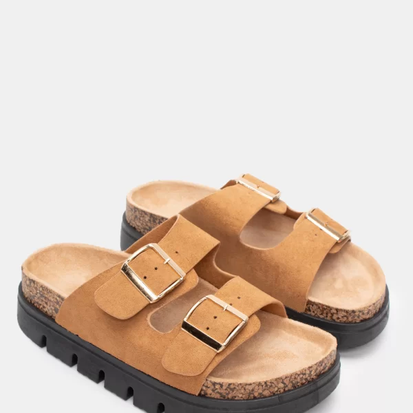 Σανδάλια Flatform με Τρακτερωτή Σόλα - Κάμελ