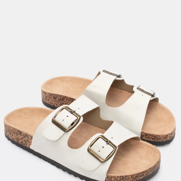 Σανδάλια Flatform με Διπλές Τόκες - Λευκό