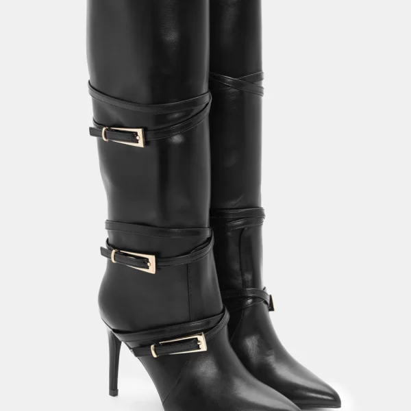 Μπότες με Διακοσμητικά Λουράκια - Μαύρο