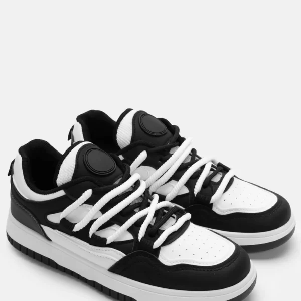 Sneakers με Διπλά Κορδόνια - Άσπρο+Μαύρο