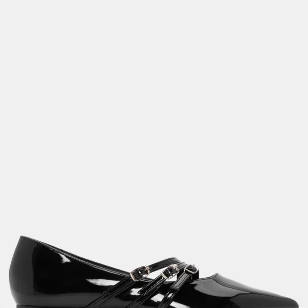 Γοβάκια Μυτερά με Πολλαπλά Λουράκια - Μαύρο-Λουστρίνι