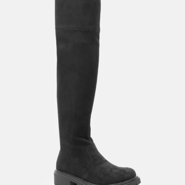 Μπότες Over The Knee με Τρακτερωτή Σόλα - Μαύρο