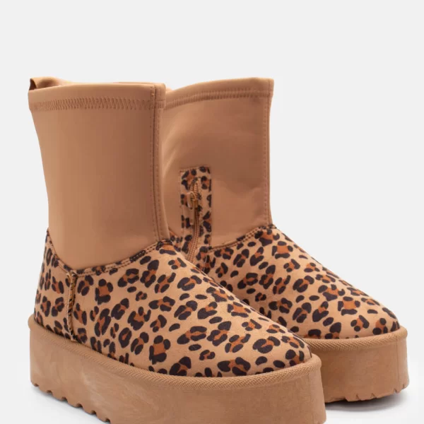 Μποτάκια Δίσολα με Εσωτερική Επένδυση Γούνας - Animal Print