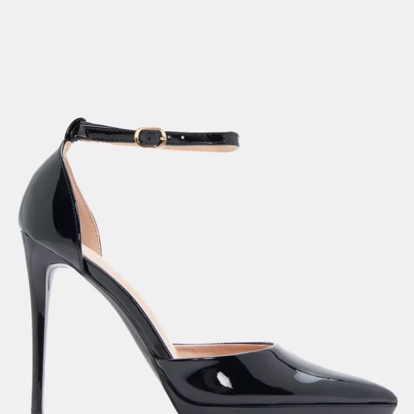 Γόβες Μυτερές με Μπαρέτα - Μαύρο-Λουστρίνι