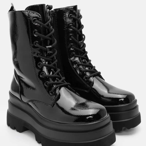 Αρβυλάκια με Τρακτερωτή Σόλα & Φερμουάρ - Μαύρο-Λουστρίνι