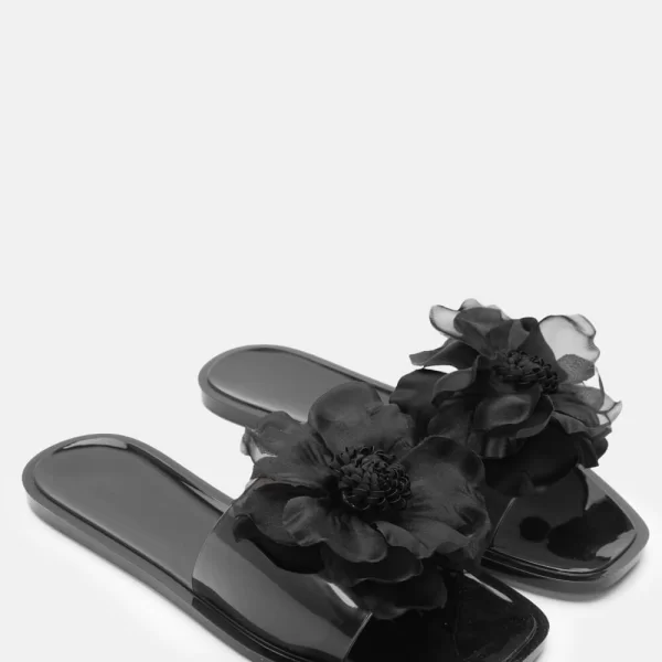 Παντόφλες με Διακοσμητικό Λουλούδι - Μαύρο
