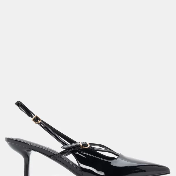 Γόβες Μυτερές με Λουράκια - Μαύρο-Λουστρίνι