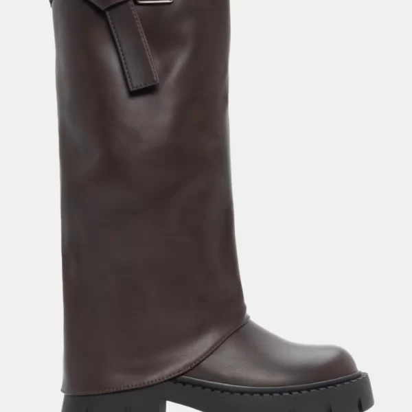 Μπότες με Εφέ Αναδιπλούμενης Φάσας & Τρακτερωτή Σόλα - Καφέ Σκούρο