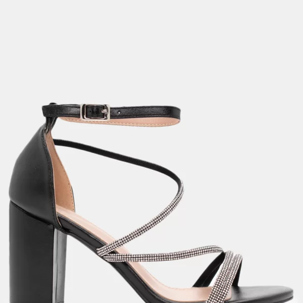 Πέδιλα με Πολλαπλά Λουράκια Από Strass - Μαύρο