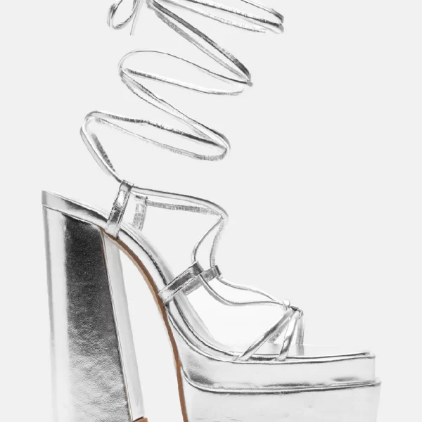 Πέδιλα Lace Up με Διπλή Φιάπα - Ασημί