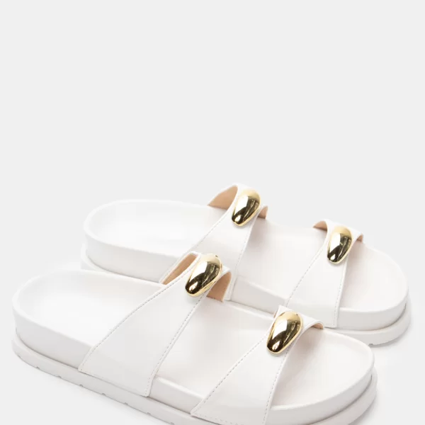 Σανδάλια Flatform με Διπλά Λουράκια & Διακοσμητικό - Λευκό