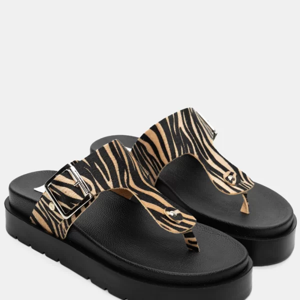 LUIGI DESIGN - Σανδάλια Flatform με Τόκα - Zebra-Μπέζ
