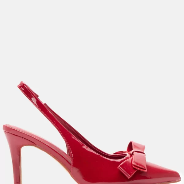 Γόβες Μυτερές Slingback με Διακοσμητικό Φιόγκο - Κόκκινο